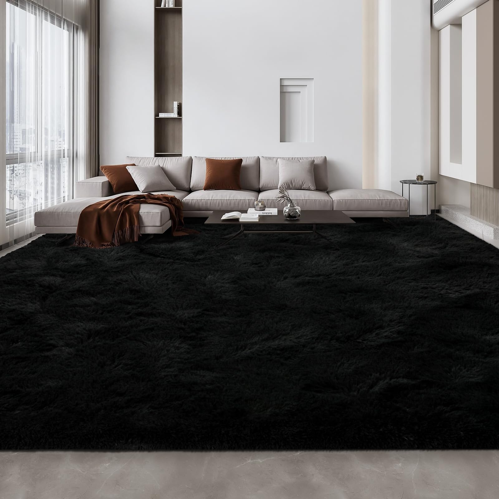 Large Shag Area Rugs 6 x 9, Tie-Dyed Plush Fuzzy Rug for Living Room, Ultra Soft Fluffy Furry Rugs for Bedroom, Indoor Carpet Nursery Rugs for Kids Room Home Decor, Light Grey