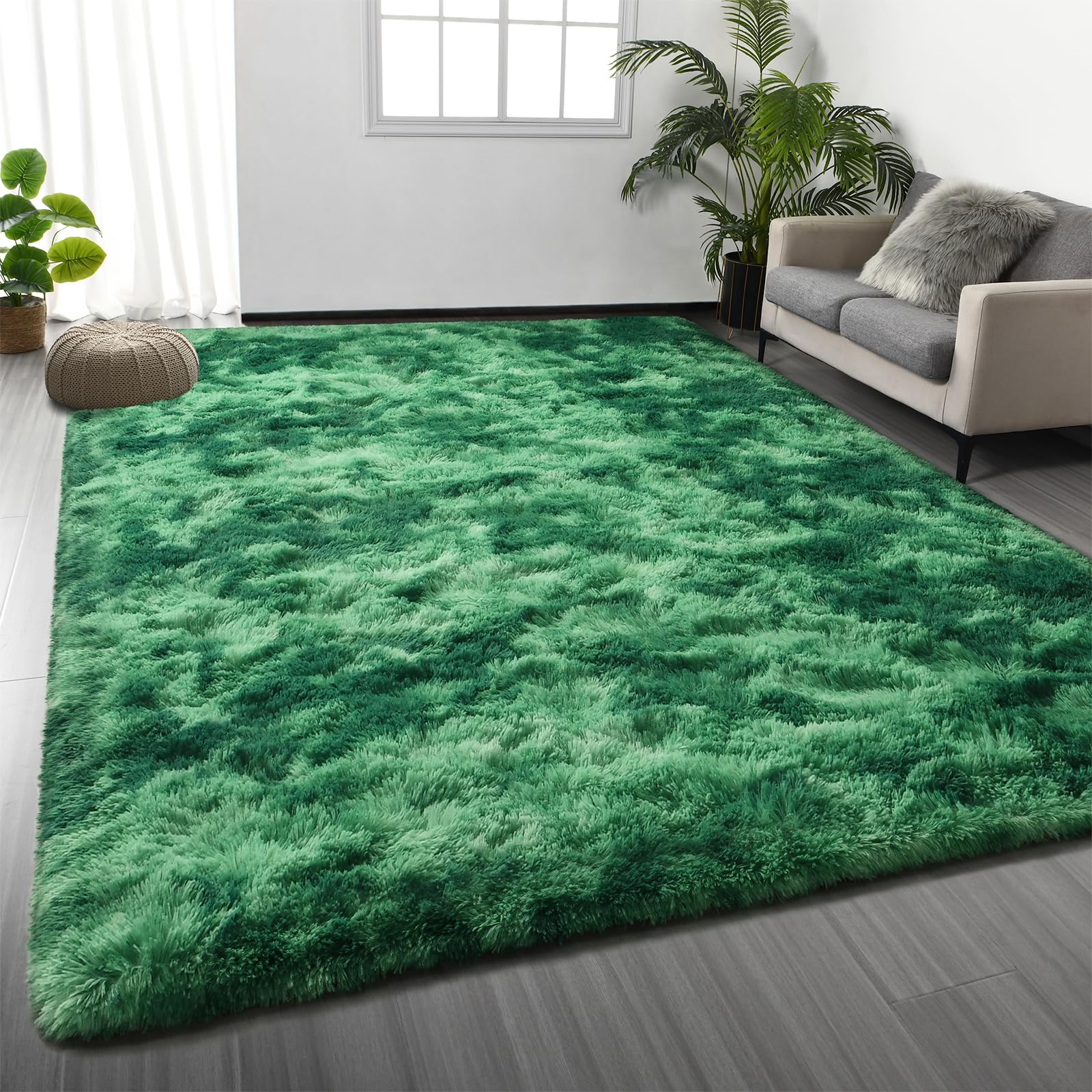 Large Shag Area Rugs 6 x 9, Tie-Dyed Plush Fuzzy Rug for Living Room, Ultra Soft Fluffy Furry Rugs for Bedroom, Indoor Carpet Nursery Rugs for Kids Room Home Decor, Light Grey