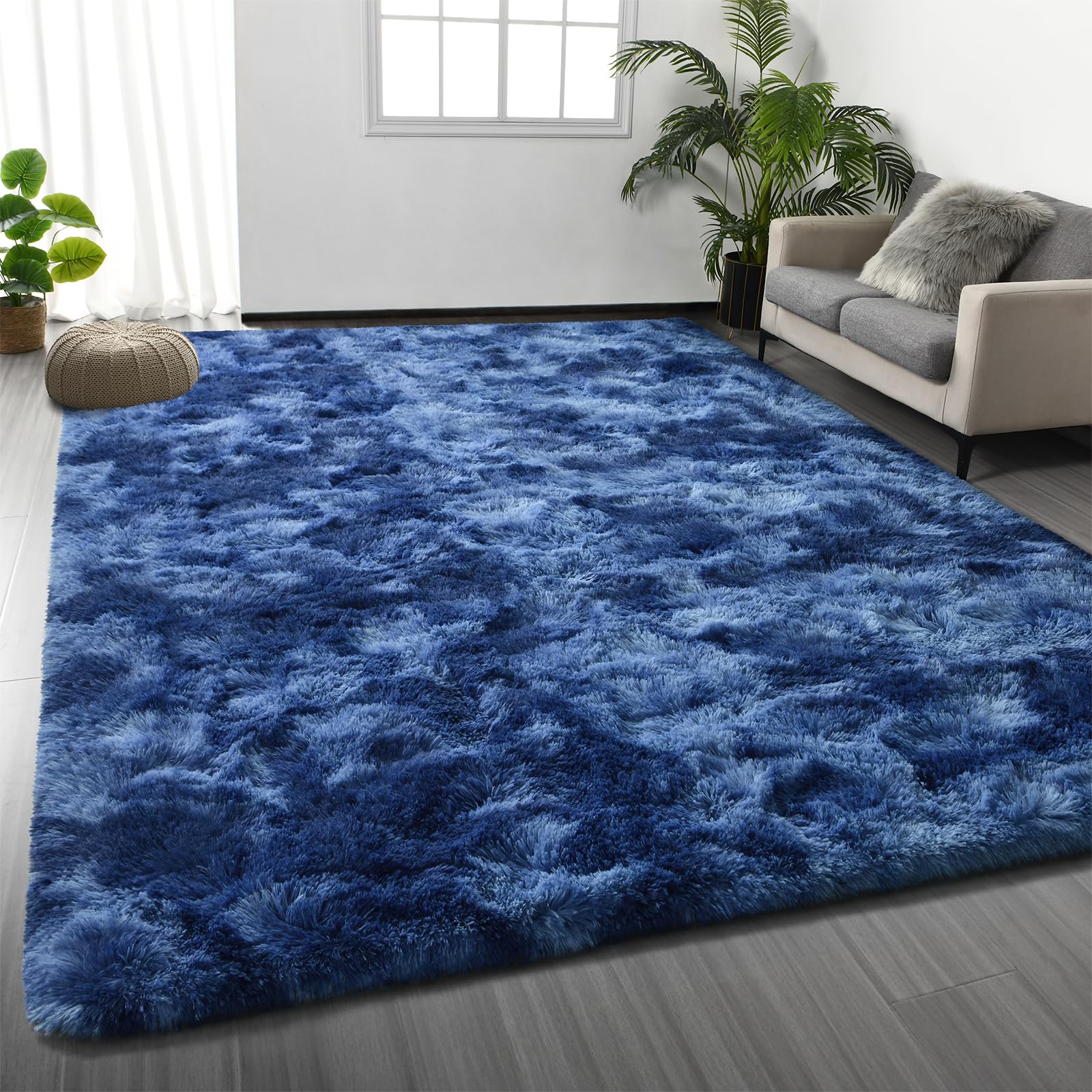 Large Shag Area Rugs 6 x 9, Tie-Dyed Plush Fuzzy Rug for Living Room, Ultra Soft Fluffy Furry Rugs for Bedroom, Indoor Carpet Nursery Rugs for Kids Room Home Decor, Light Grey