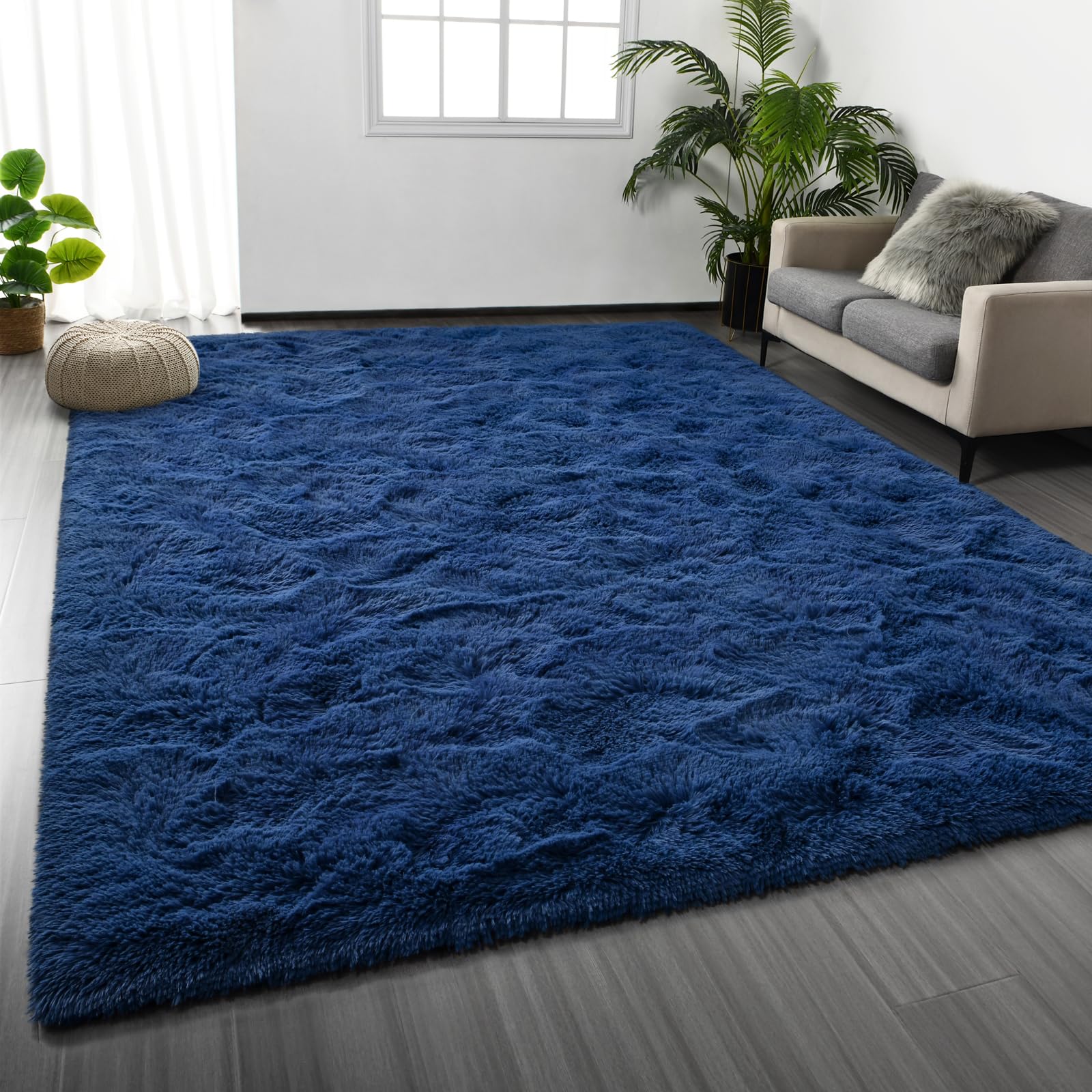 Large Shag Area Rugs 6 x 9, Tie-Dyed Plush Fuzzy Rug for Living Room, Ultra Soft Fluffy Furry Rugs for Bedroom, Indoor Carpet Nursery Rugs for Kids Room Home Decor, Light Grey
